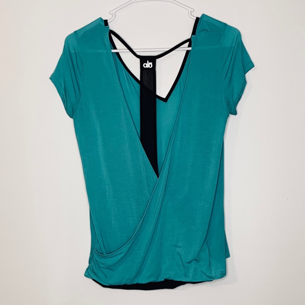 Alo Yoga Teal Drape T Back Top Size Small
